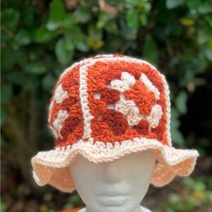 Handmade Crochet Hat - Red and Cream